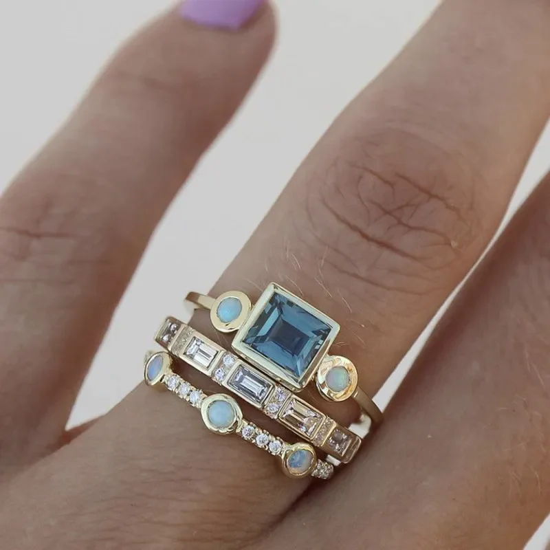Ocean - Vintage Blue Crystal Ring Set